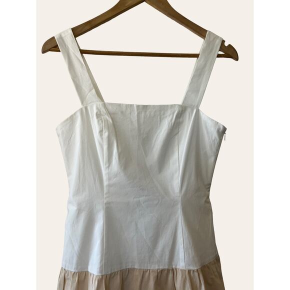 Daniel Cremieux Colorblock White Khaki ALine Sleeveless Midi Cotton Dress Size 0 - Picture 3 of 7